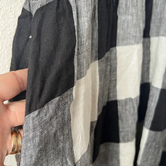 Everlane Linen Oversized Puff Sleeve Check Pattern Midi Dress Size S - Picture 6 of 13